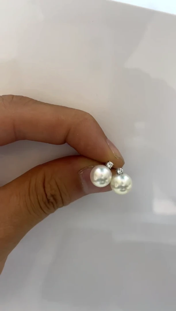 18K金镶嵌耳饰海水珍珠7-8