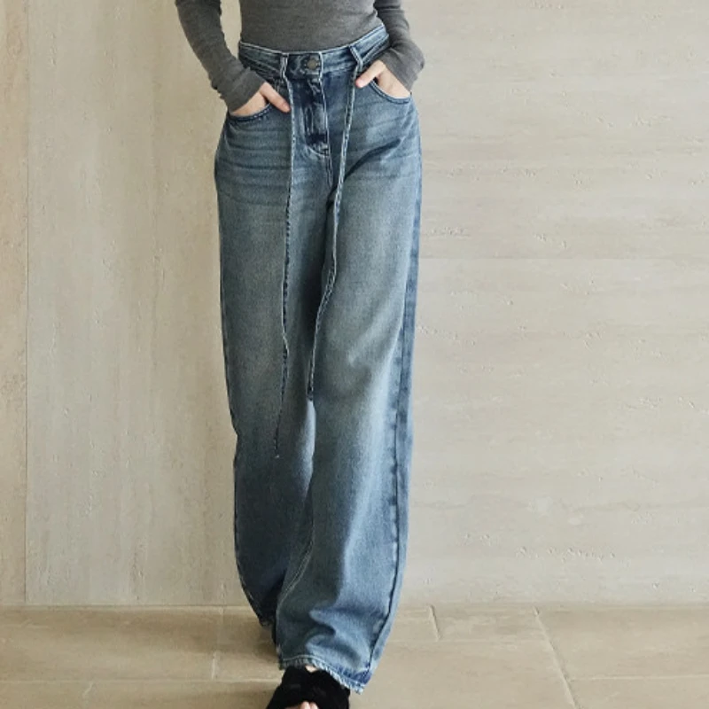 8055轻弹棉涤时尚绑带显瘦牛仔阔腿裤