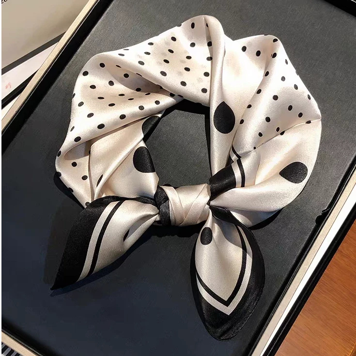 SHSTORY品牌100%桑蚕丝53cm真丝赫本波点丝巾高档护颈方巾礼盒装