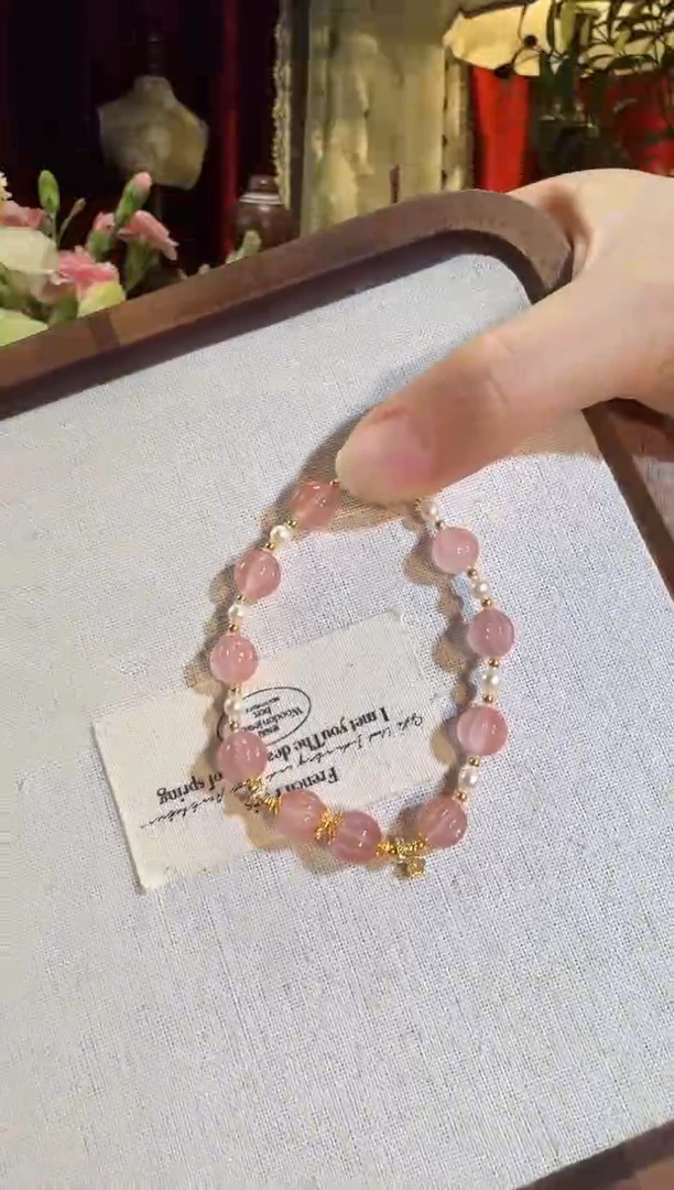 【闪购商品】南红玛瑙手链18K金镶嵌冰粉莲花珠全金