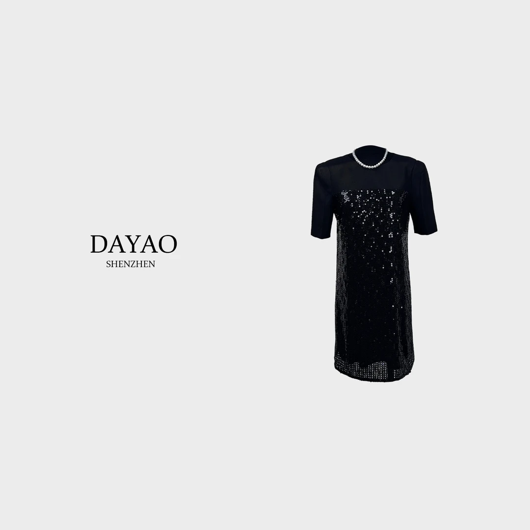 「DAYAO」24时尚名媛高级显瘦连衣裙亮片拼接高端女装WY24218