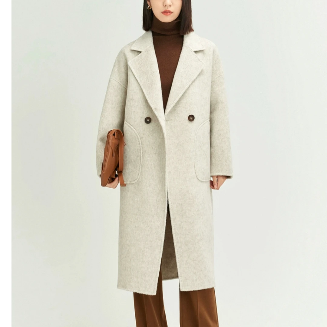 Y007中长款长款翻领秋冬长袖毛呢外套女士女装毛呢设计师呢大衣