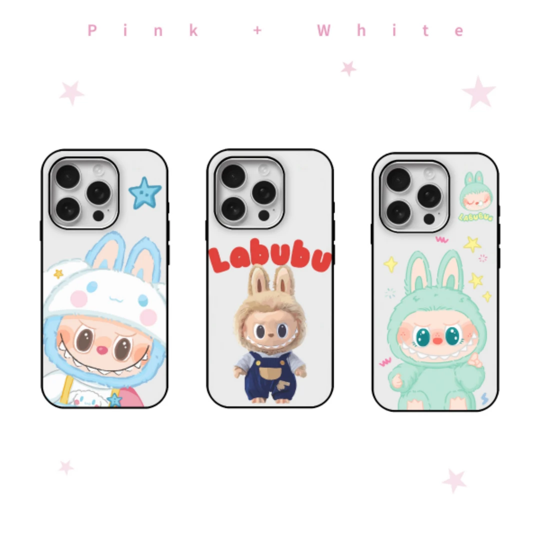 Pink+White 亚克力黑边可爱拉布布磁吸适用于iphone16pro手机壳