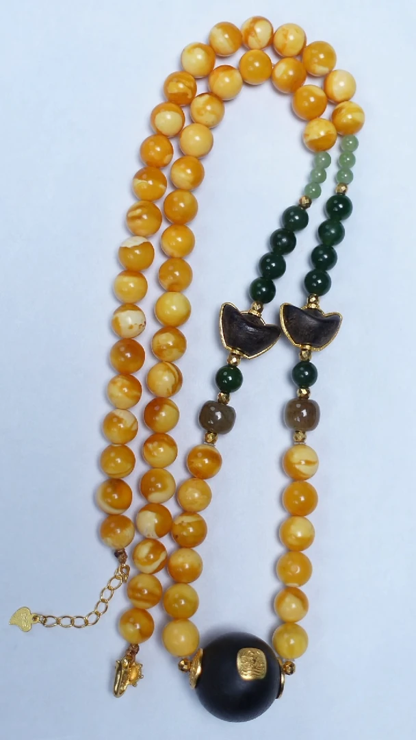 琥珀颈饰未镶嵌花蜡沉香项链