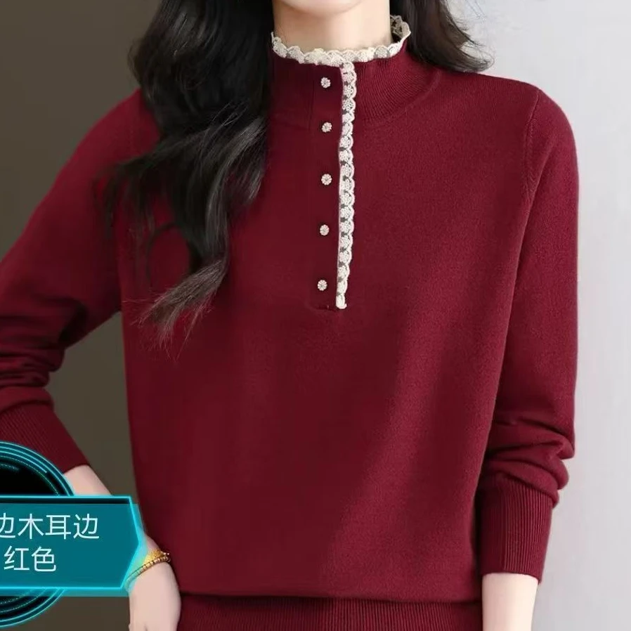 【加绒加厚】2025冬季花边领百搭气质宽松减龄中老年女装保暖上衣