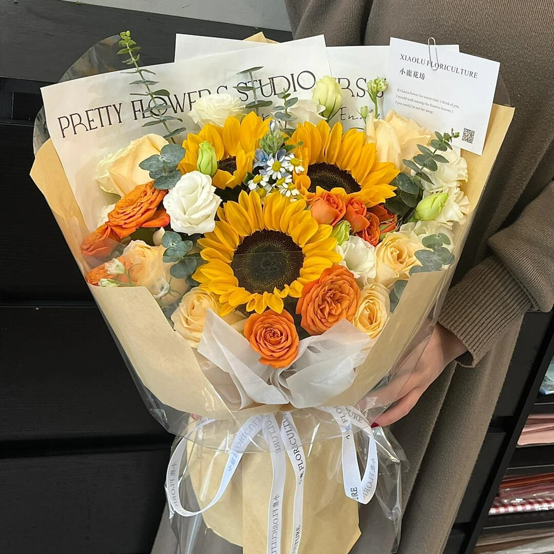 【学业进步】3朵向日葵香槟桔梗混搭花束毕业高中高考花束成人鲜花小时达