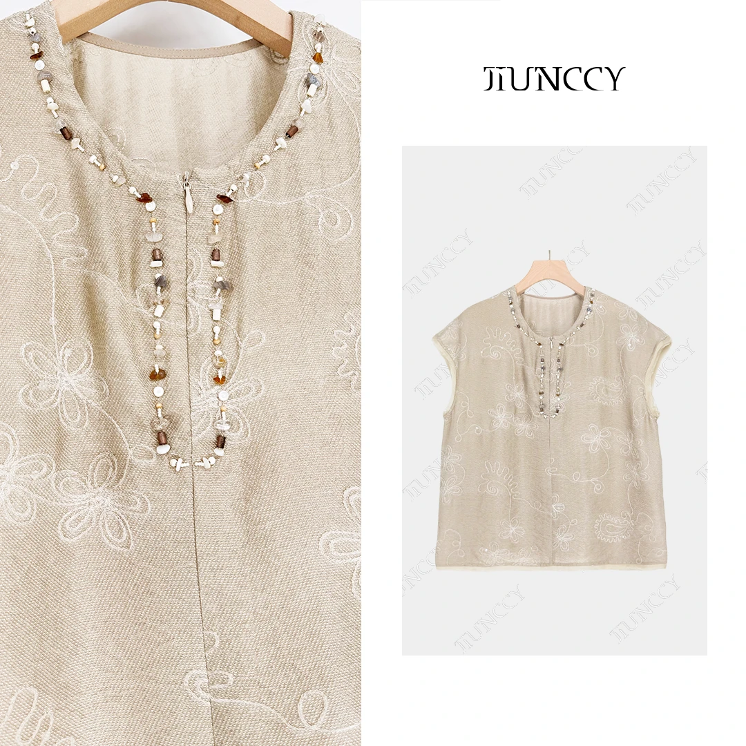 JIUNCCY【珠帘】定制颗粒感手工钻珠隐形拉链刺绣珠片上衣 52YCY088