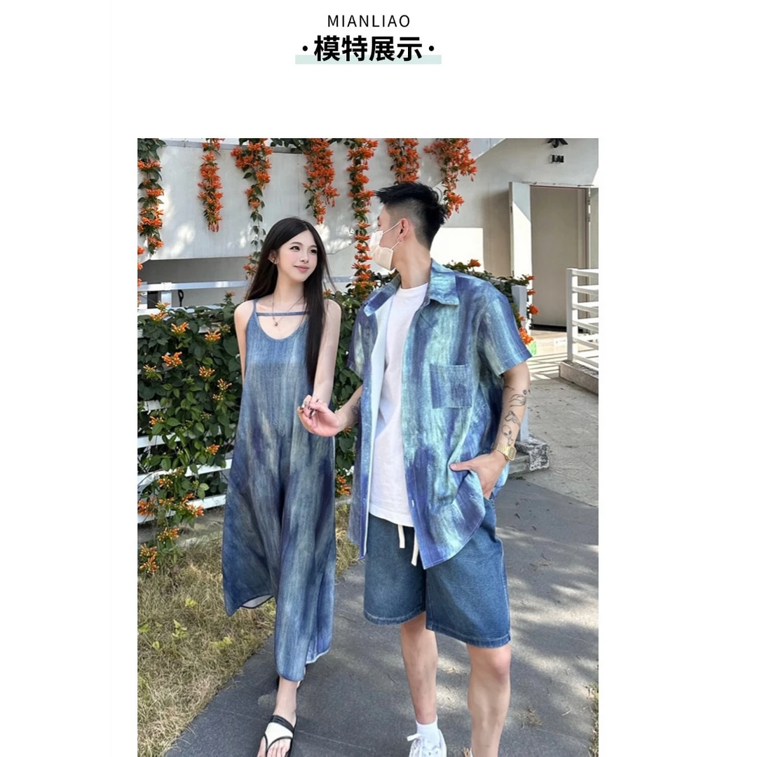 小众设计感情侣装夏季2025韩版短袖衬衫男女连衣裙法式一裙一衣潮