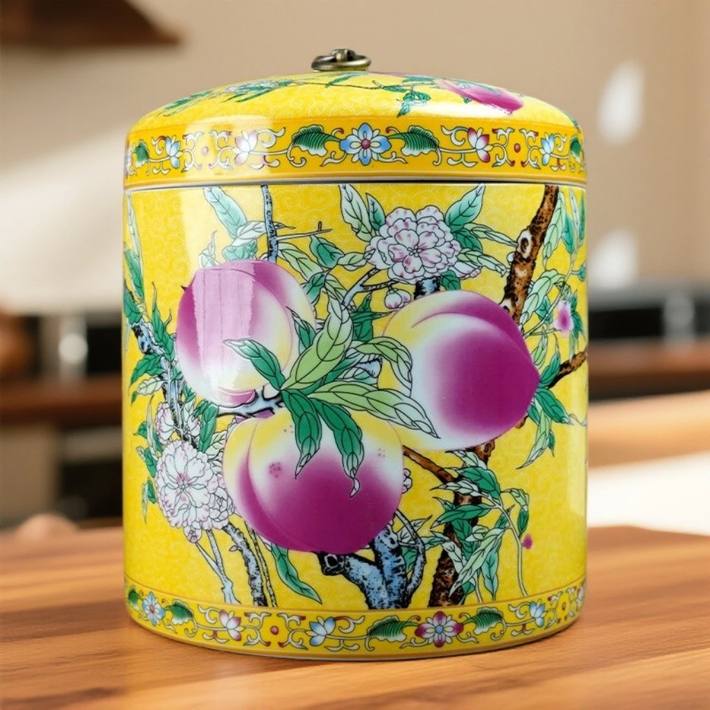 【高24，宽22，口径18】十斤帝王黄寿桃茶饼罐10斤