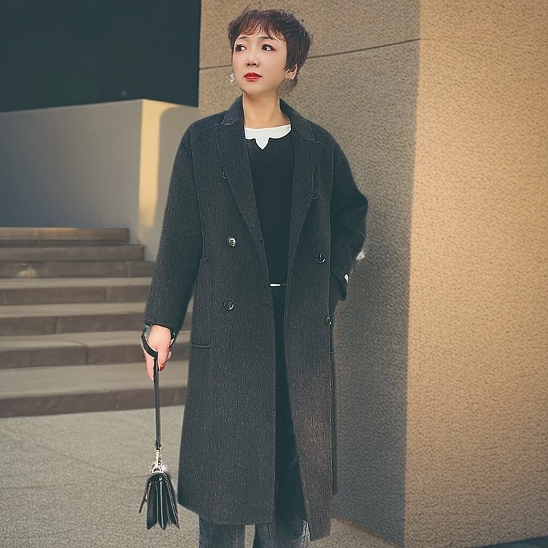双面毛呢大衣加厚气质休闲长款羊毛轻奢时尚外套百搭款高贵气质