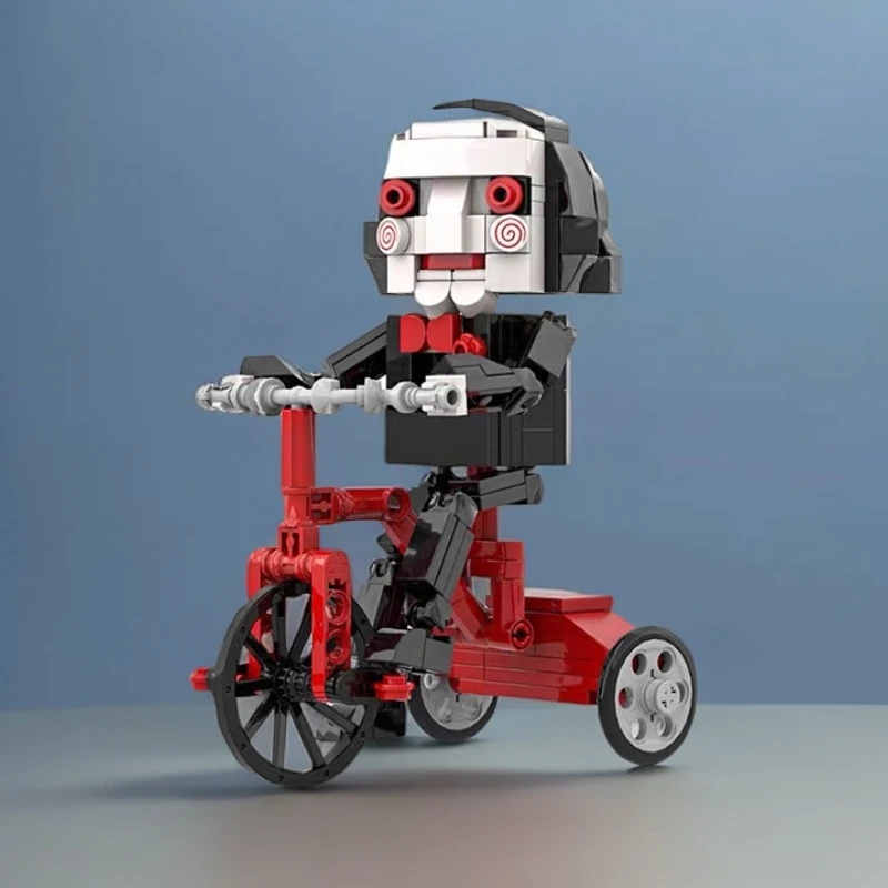 MOC小颗粒套装电锯木偶骑小三轮车创意系列模型益智拼插积木摆件
