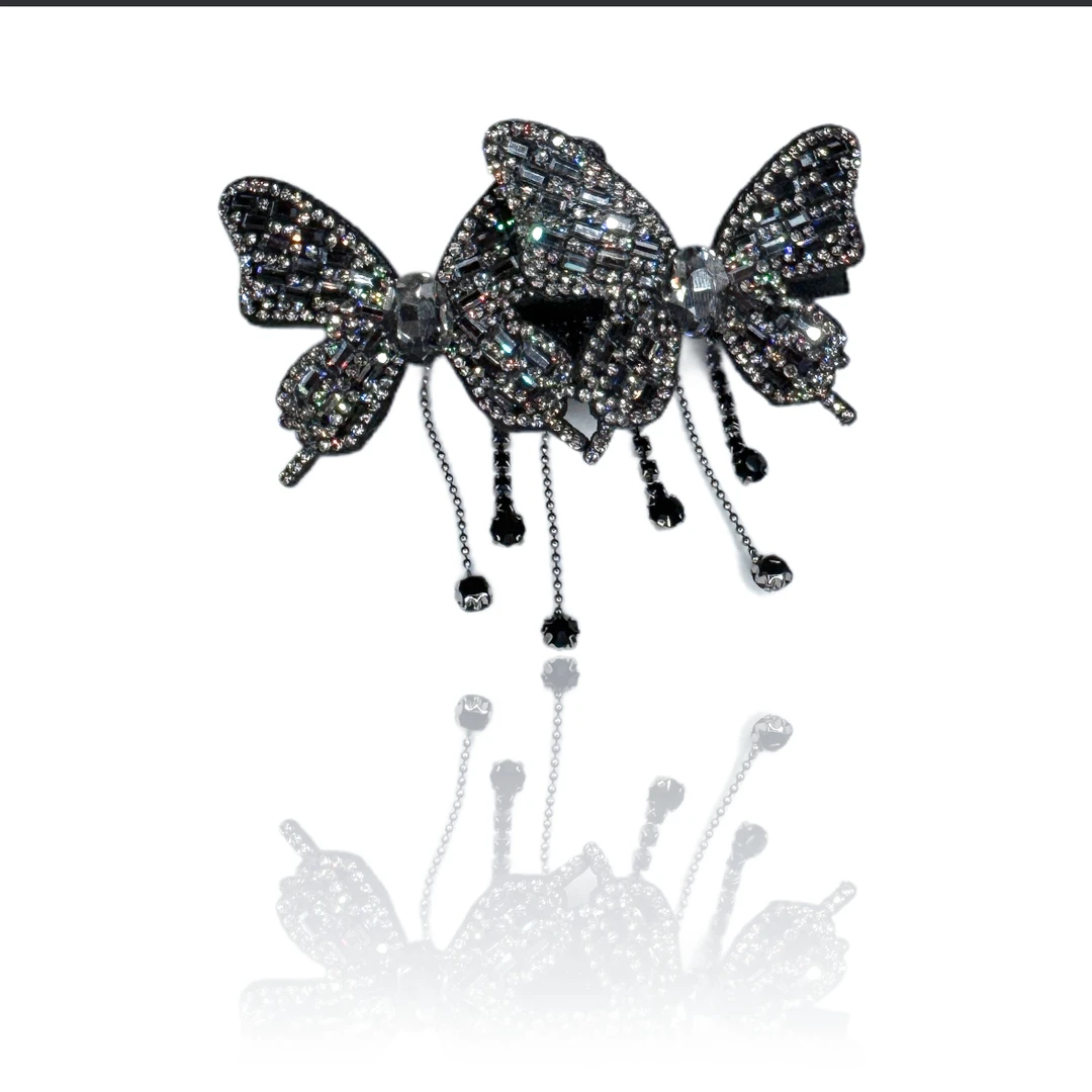 韩式蝴蝶流苏发夹女轻奢风前额侧边刘海夹超仙气质碎发夹3848