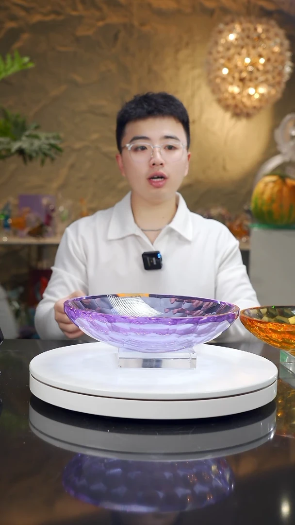 琉璃手工艺品金紫色切面果碗