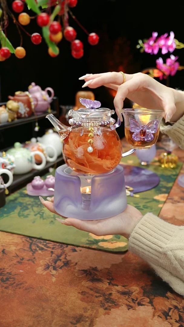 【闪购商品】紫色温茶台+茶壶+链子+杯子