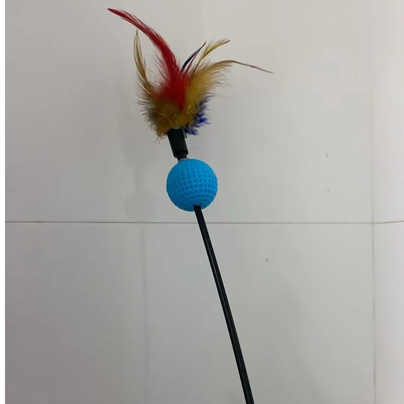 长杆高尔夫球羽毛逗猫棒彩虹球沙沙响猫玩具（拍这个）