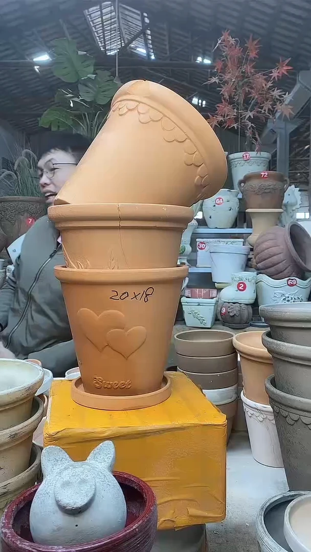 【闪购商品】缸3套20*18红陶巴洛克香草爱心送托盘