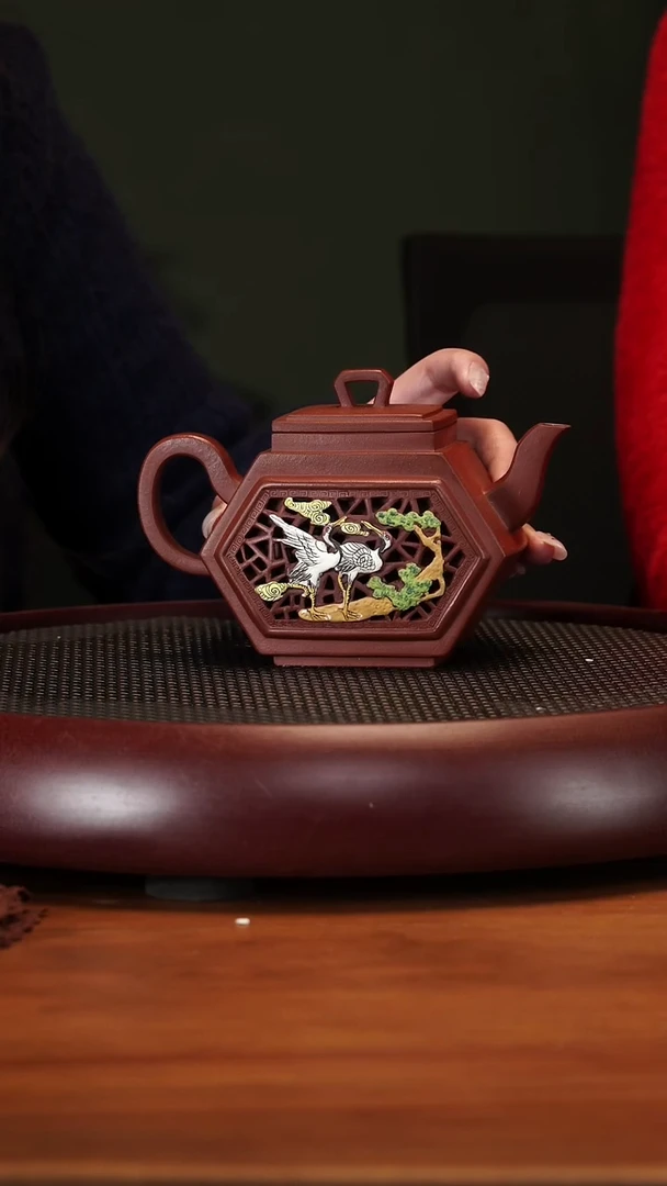 【闪购商品】紫砂茶壶2-53JXF松鹤延年红皮龙280cc