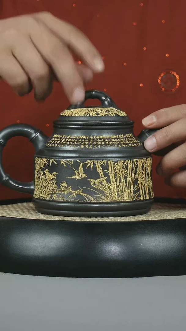 茶壶紫砂 原矿石黄  双线竹鼎