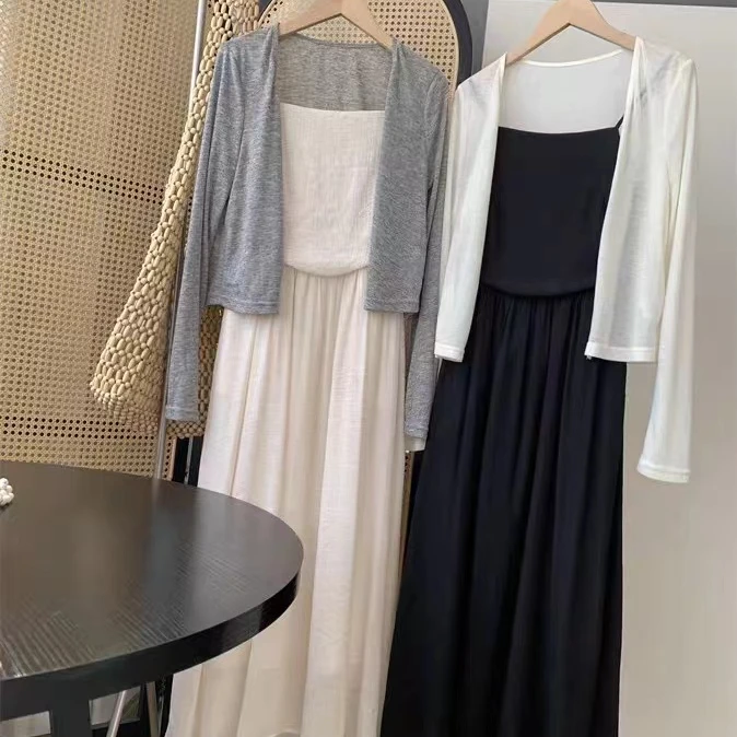 蜗牛家档口新款百搭气质款吊带两件套套装18567