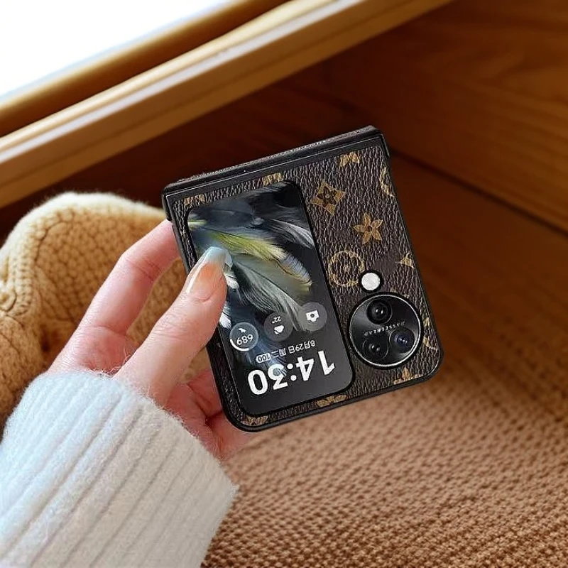 适用oppofindn3flip手机壳高档复古老花纹findn2flip全包商务防摔