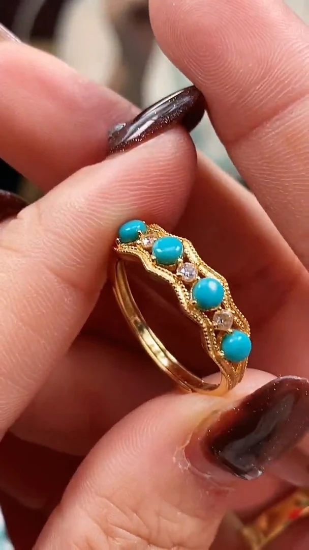 银S925镶嵌绿松石戒指3