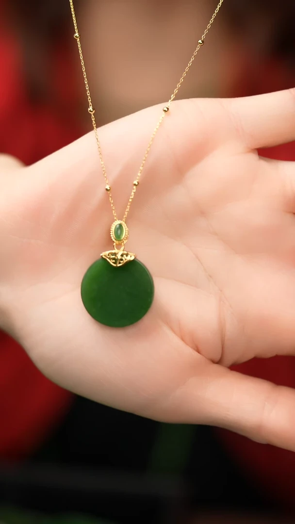 【闪购商品】和田玉（碧玉）吊坠(赠链)银S925镶嵌和田玉碧玉吊坠
