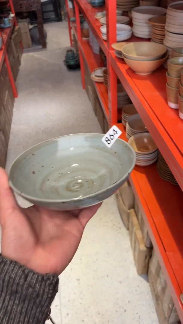 瓷片双****啵864蓝麻点圆口碗2个