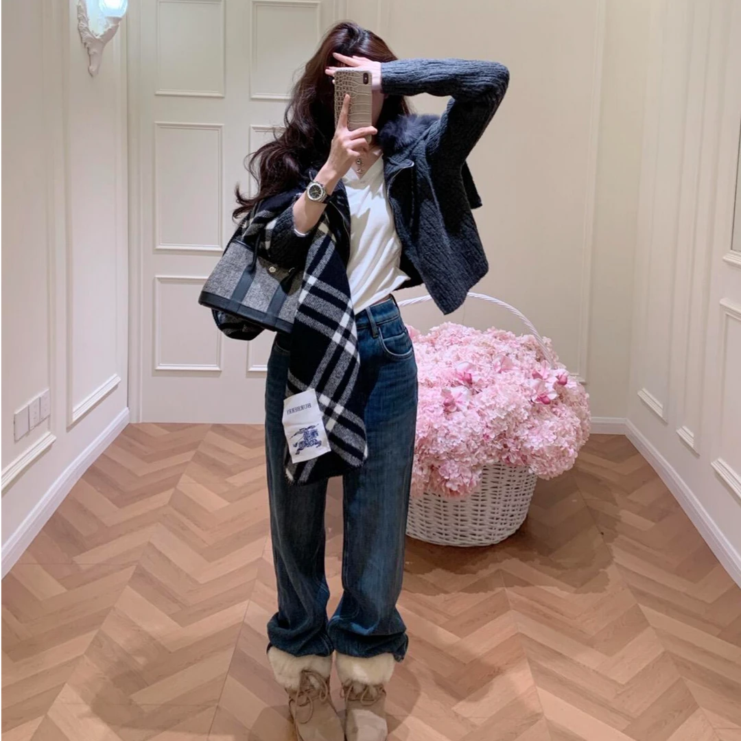 韩系短款外套搭配宽松内搭白色上衣气质三件套2025新款百搭阔腿裤