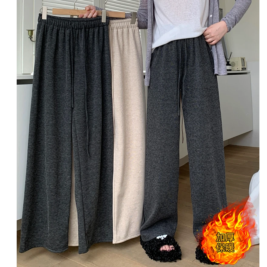 加绒加厚保暖显瘦松紧腰阔腿裤糯米裤休闲百搭2025秋冬装新款胖mm