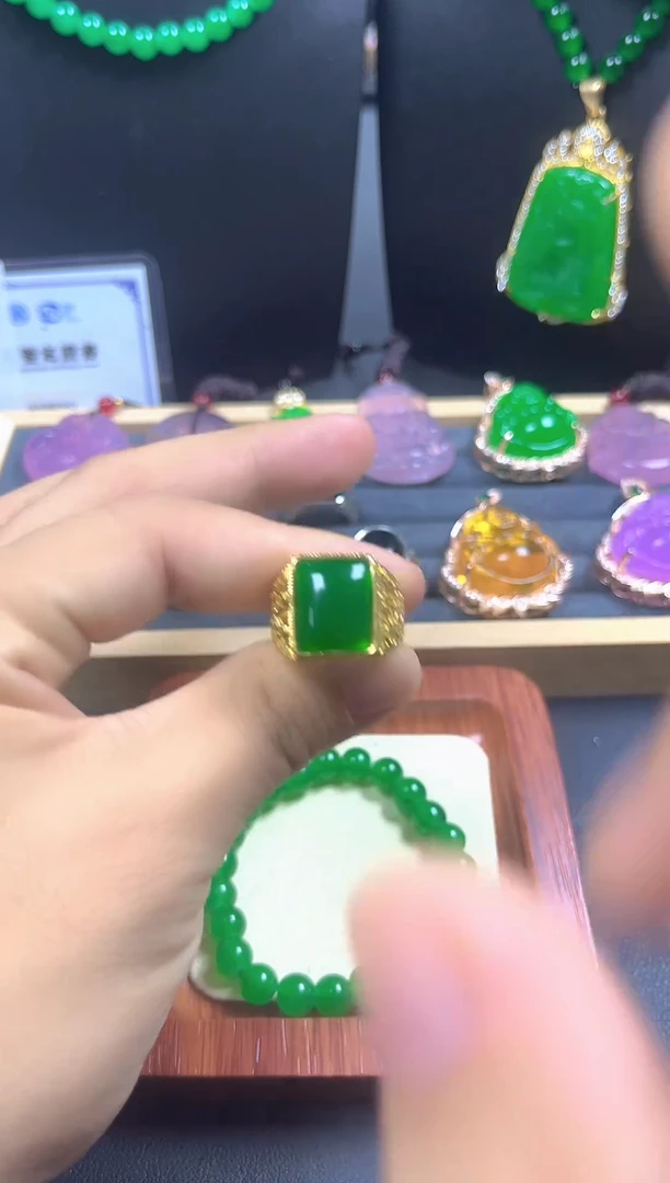 银S925镀金镶嵌戒指翡翠戒指