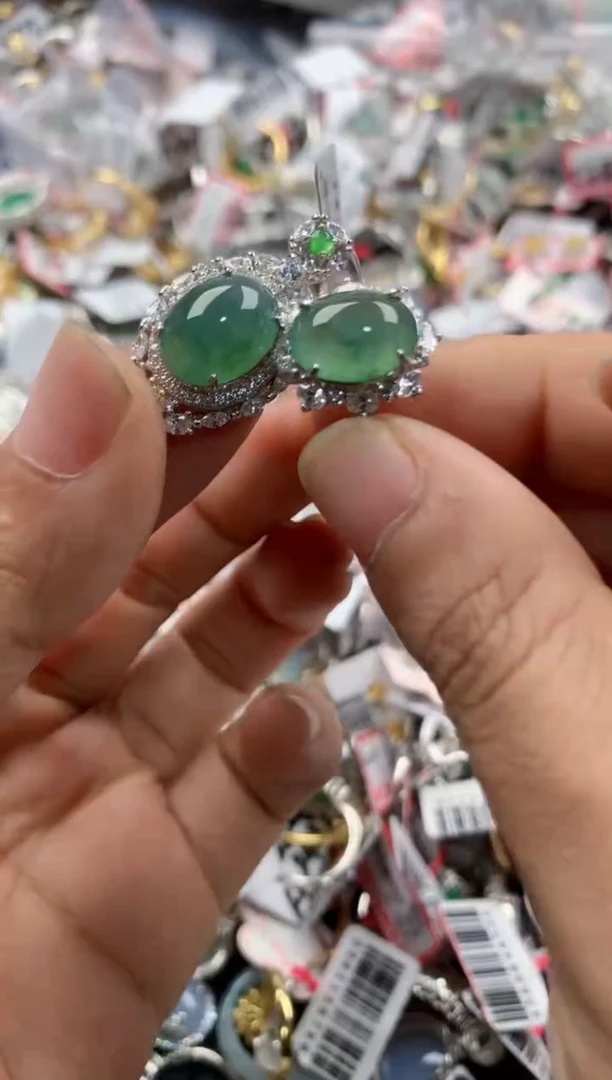 银S925镶嵌戒指翡翠444             6