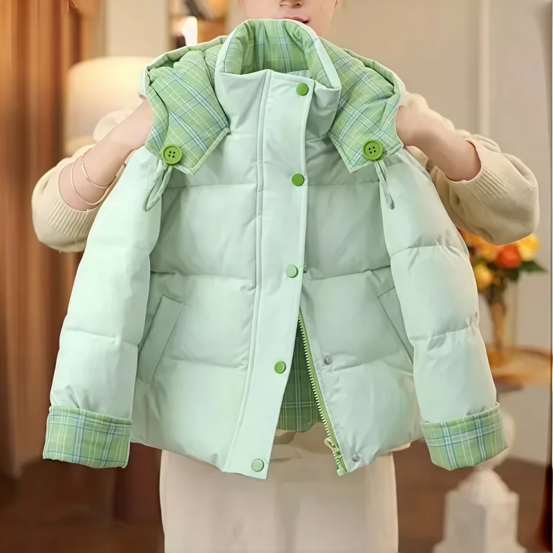 女童韩系秋冬款棉衣2025新款儿童洋气加厚棉服女大童连帽保暖上衣