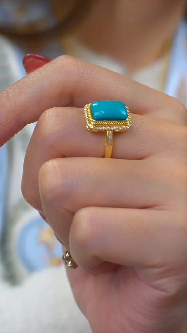 【闪购商品】绿松石戒指18K金镶嵌云盖寺