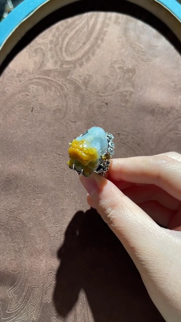 银S925镶嵌戒指翡翠红翡绿翠