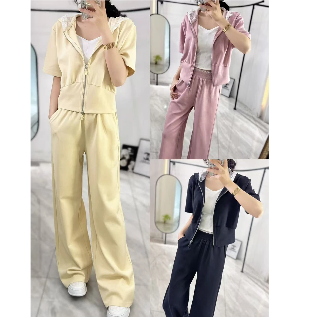 9586 夏季新款女士休闲运动薄款短袖卫衣阔腿裤时尚套装