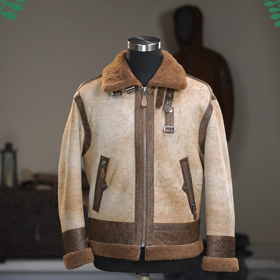 原生态皮毛一体B3机车越野户外休闲登山复古加厚冬季男士夹克外套
