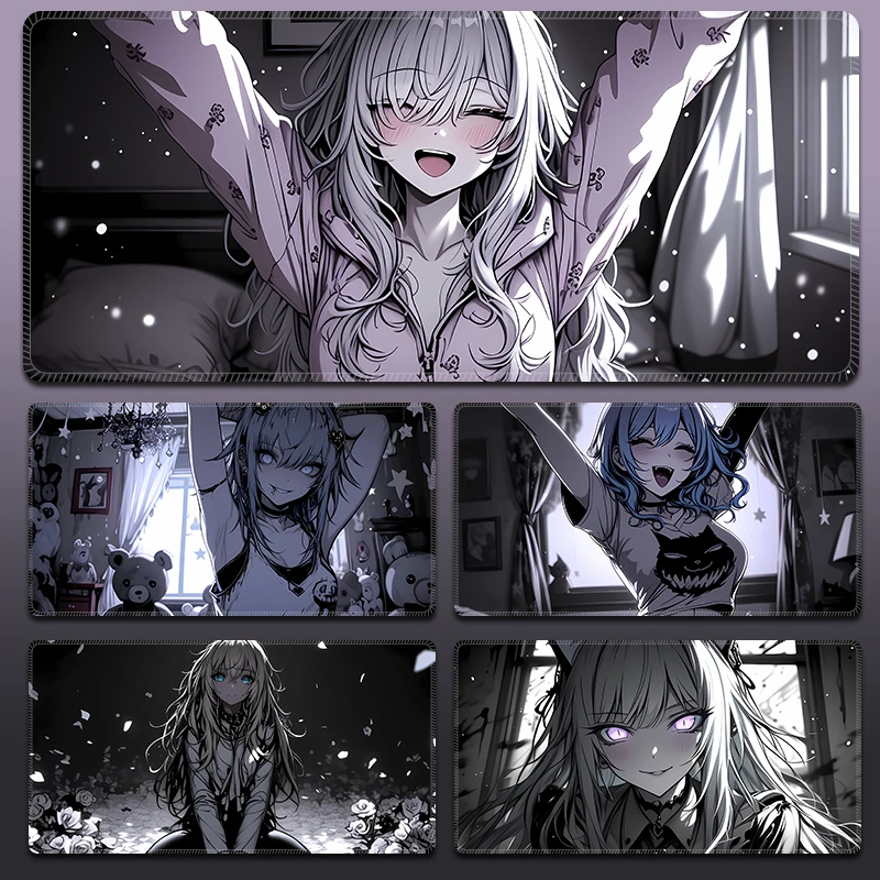 病娇女孩鼠标垫二次元家用办公电竞游戏加厚桌垫键盘垫超大号定制