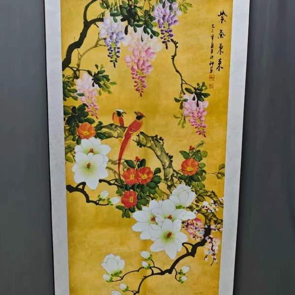 四尺《紫藤玉兰》软装裱卷轴成品包邮到家