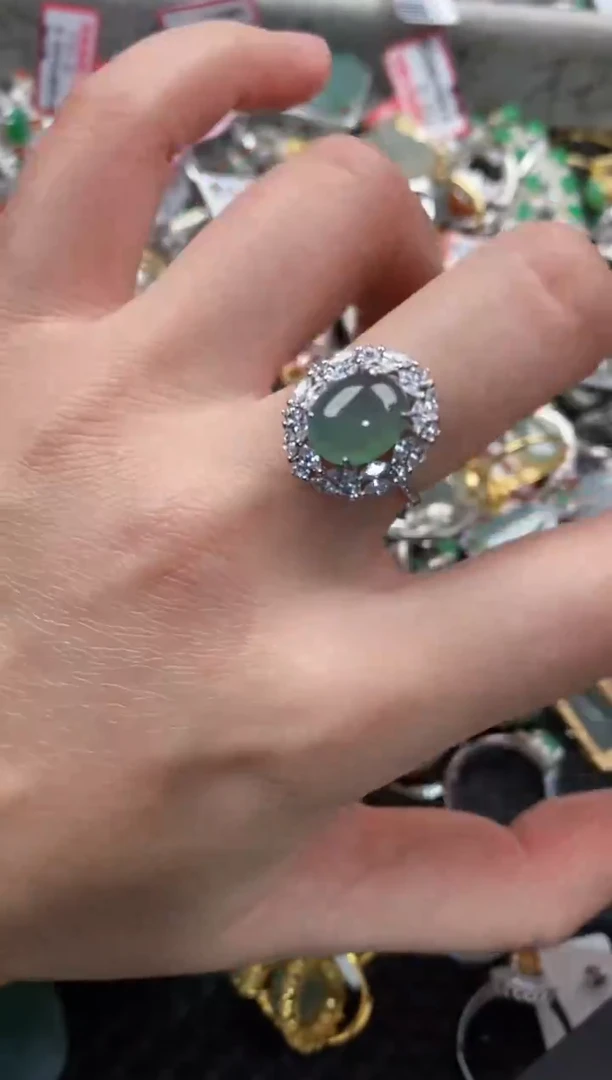 银S925镶嵌戒指翡翠888            10