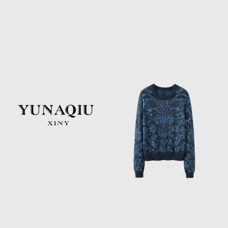 YUNAQIU时尚休闲女士生命之树花卉重工刺绣针织羊毛套头毛衣-3039
