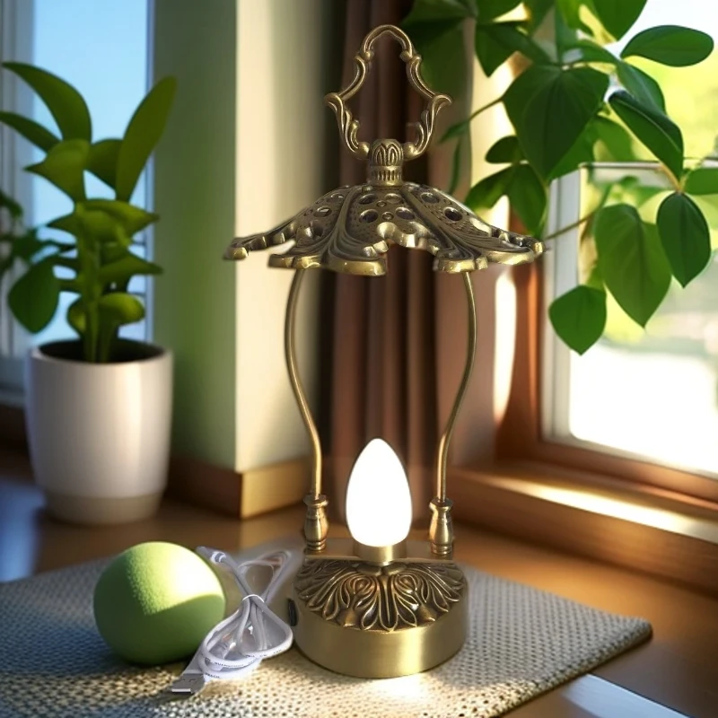 BORCH/博瑞奇雕花黄铜充电可调节式台灯氛围装饰摆件（09109）