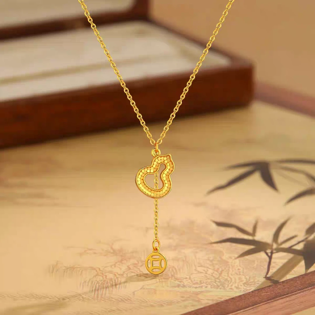 铜合金项链 碎碎冰葫芦项链女高级设计感金色百搭时尚轻奢