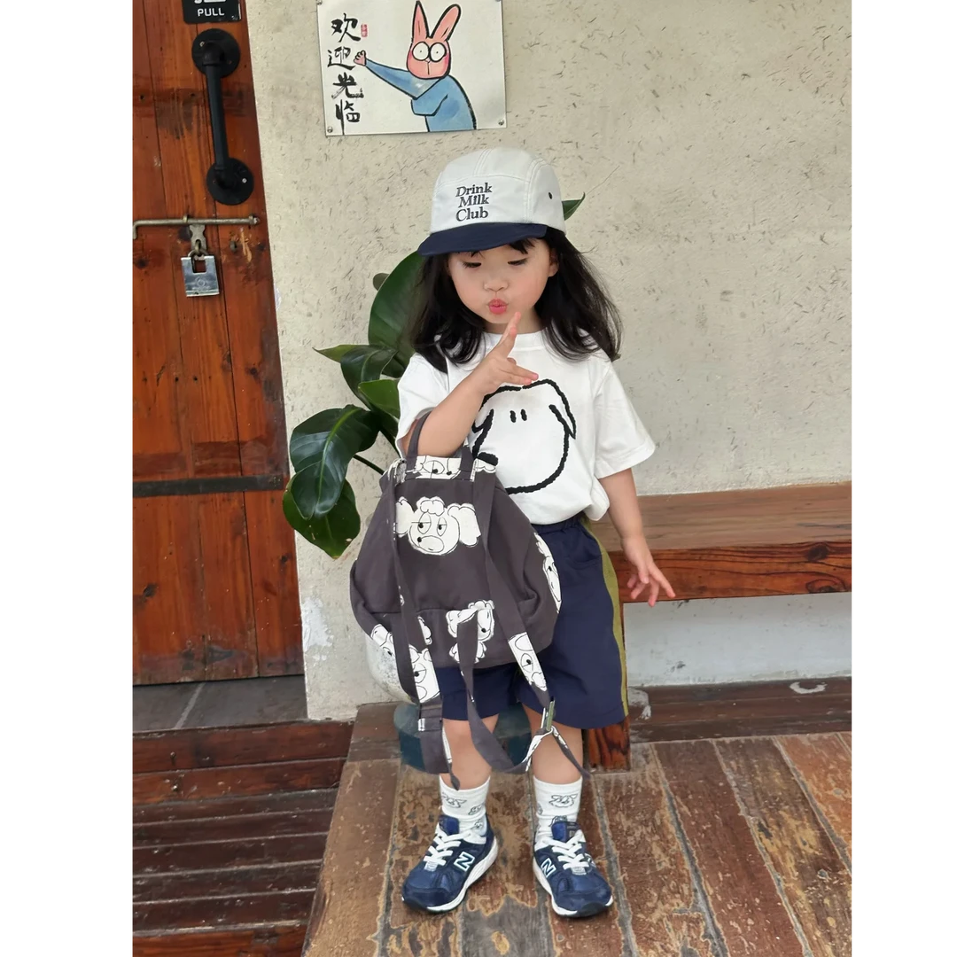 壹妈韩版童装女童休闲套装夏季洋气儿童小狗印花t恤短袖上衣短裤