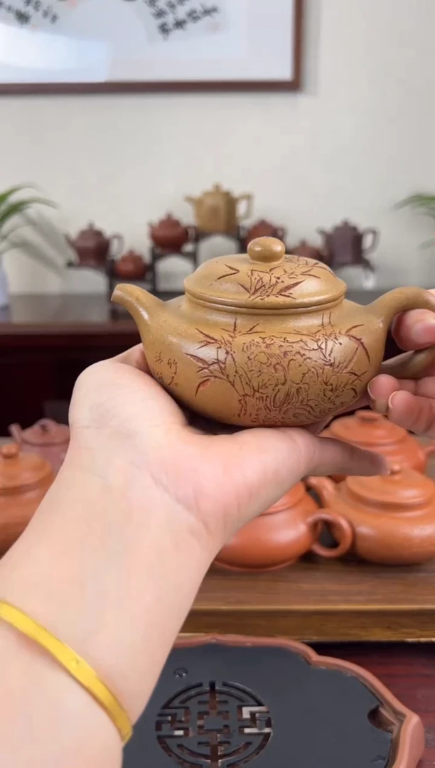 【闪购商品】紫砂茶壶黄金段刻绘仿古壶200CC