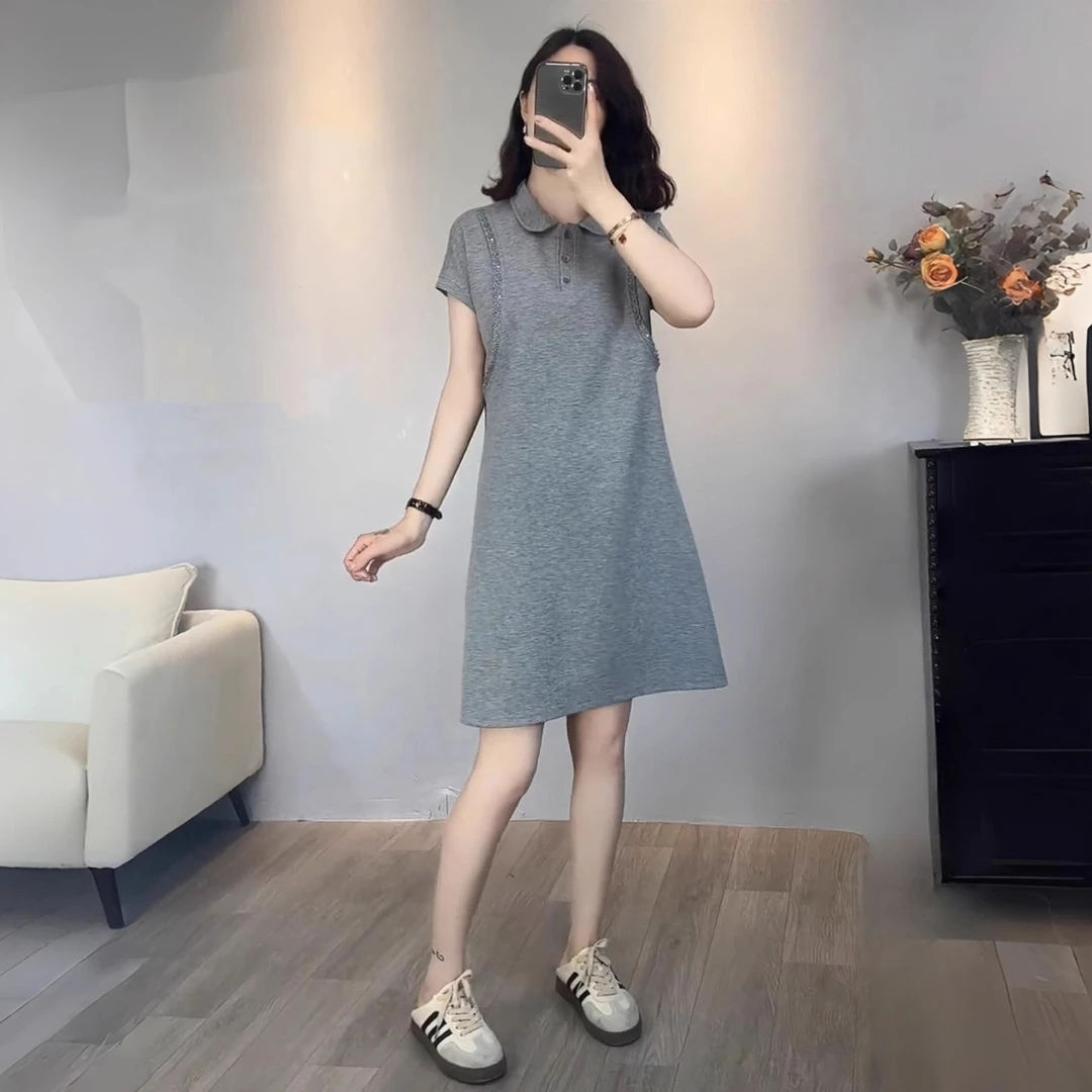 显瘦娃娃领中长裙法式女夏季新款宽松洋气减龄休闲裙子时尚连衣裙