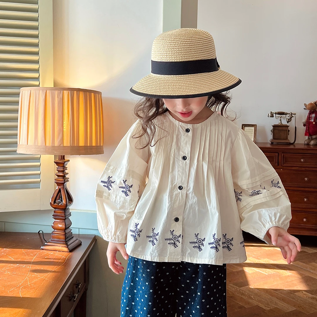预售【时娅】100棉3195女童春装洋气法式复古女宝娃娃衫长袖衬衫