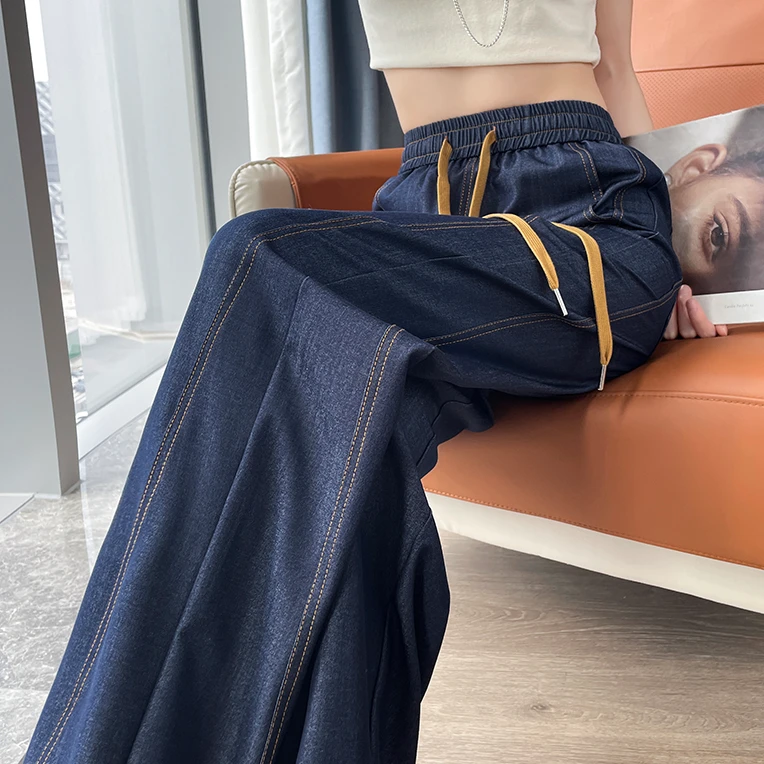 天丝牛仔裤女春夏季薄款高腰垂感休闲冰丝阔腿裤女窄版直筒女裤子