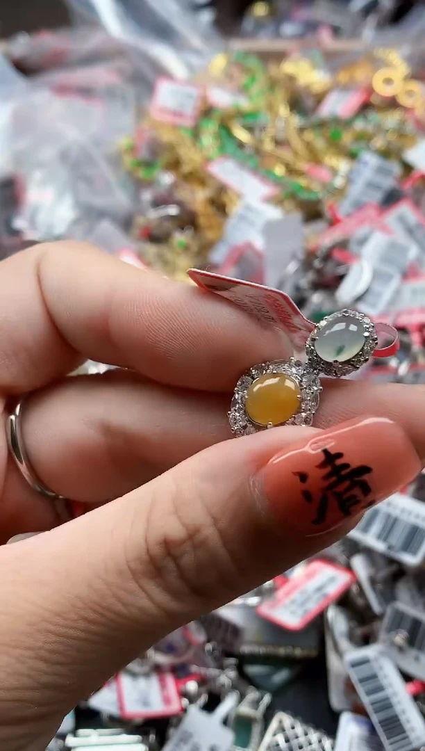 银S925镶嵌戒指翡翠天然A货缅甸翡翠