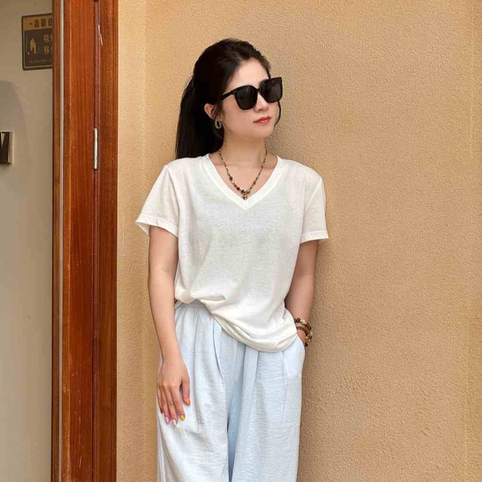 「MUMU CHAU」【背影杀】升级版雪花棉后背印花T恤女夏季上衣LX6824