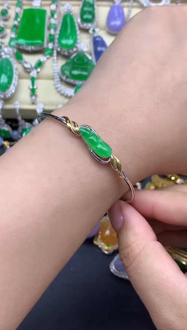 翡翠手镯18K金镶嵌407-春日珠宝